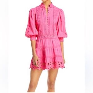 Alice + Olivia Clark Lace Tiered A-Line Long Sleeve Dress